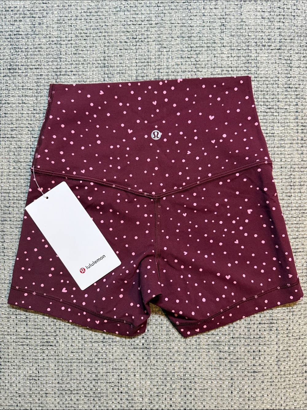 NWT Lululemon Align High Rise Biker Shorts Burgundy Pink Scattered Heart sz4
